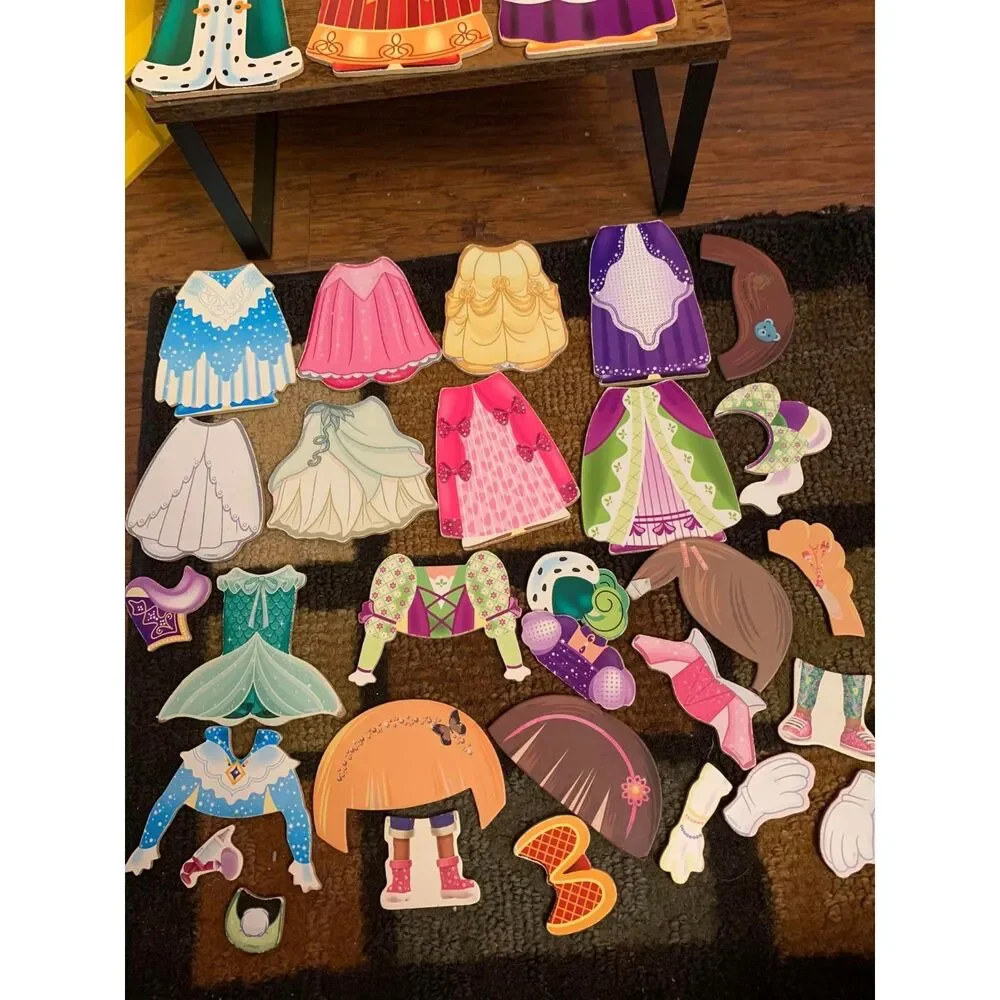 Melissa & Doug 38 Pieces Wooden Magnetic Dress Up Dolls Doc McStuffins More EUC